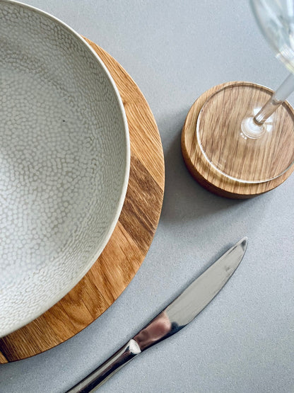 Round Solid Oak Placemats and Coasters Set